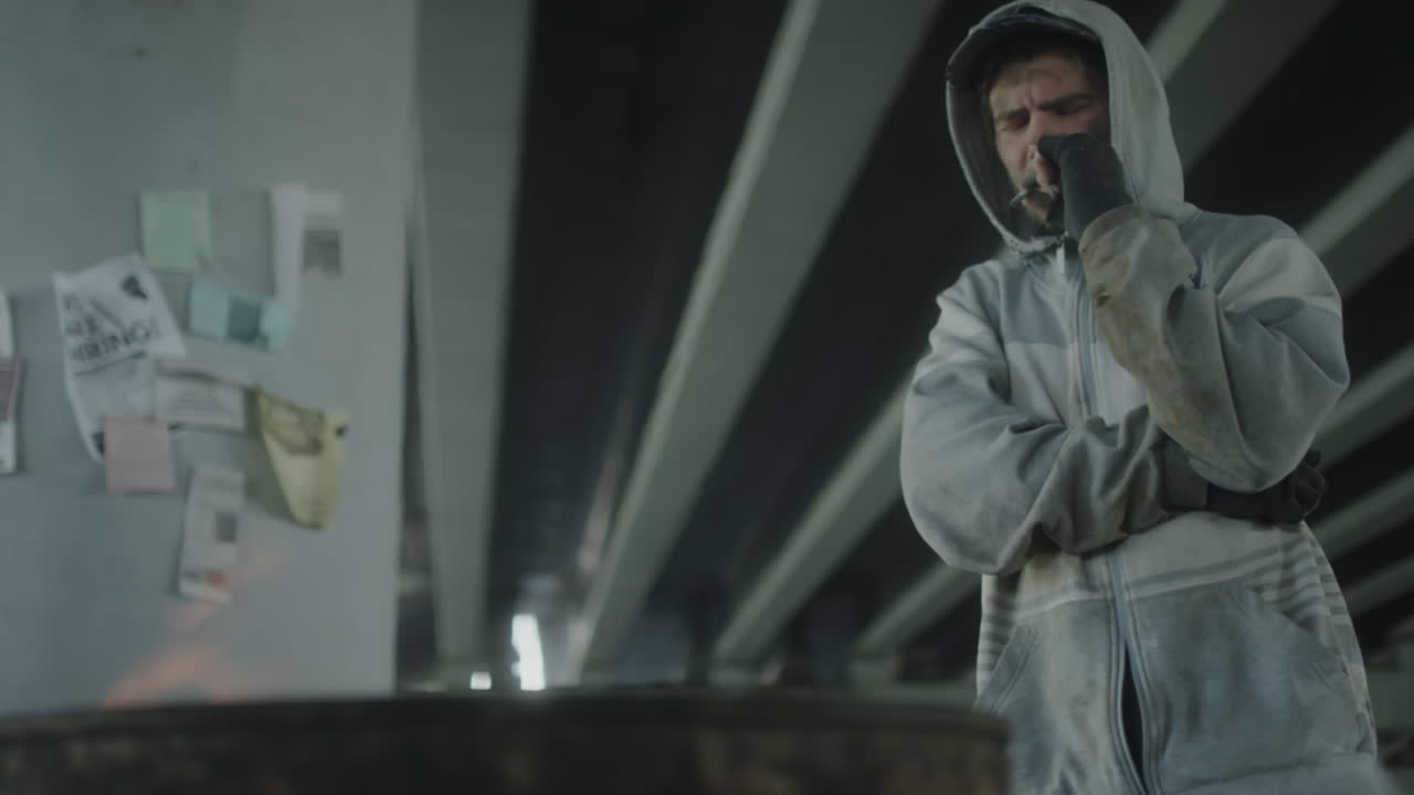 Man in distress under a bridge