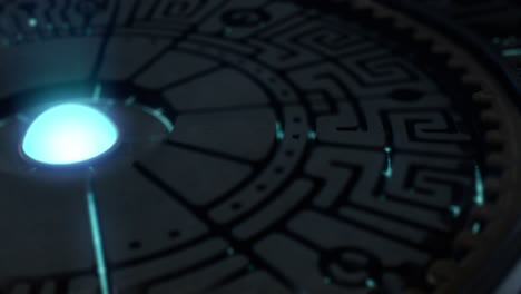 ancient artifact energized by blue glowing center