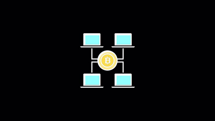 Bitcoin kryptovaluta netværksforbindelseskoncept animation