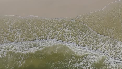 aerial hover of calm waves crashing on the beach at cape san blas, florida