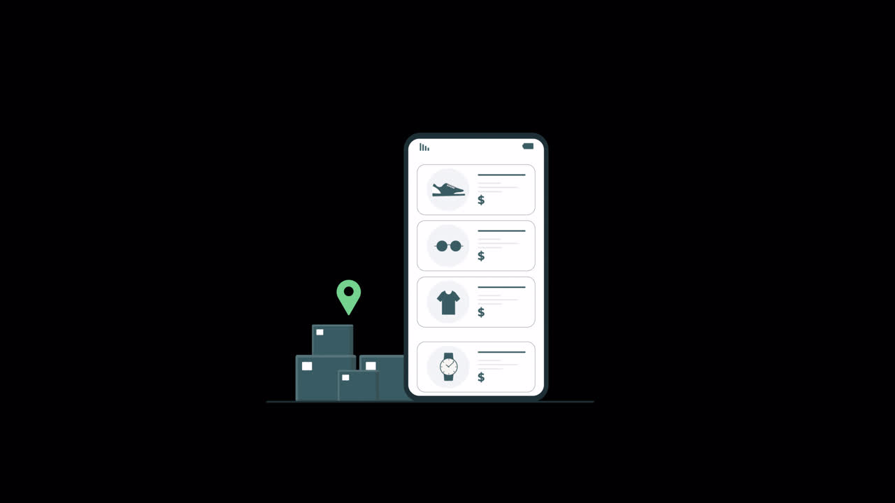 Animated Smartphone Displaying E-commerce Products and Delivery Tracking