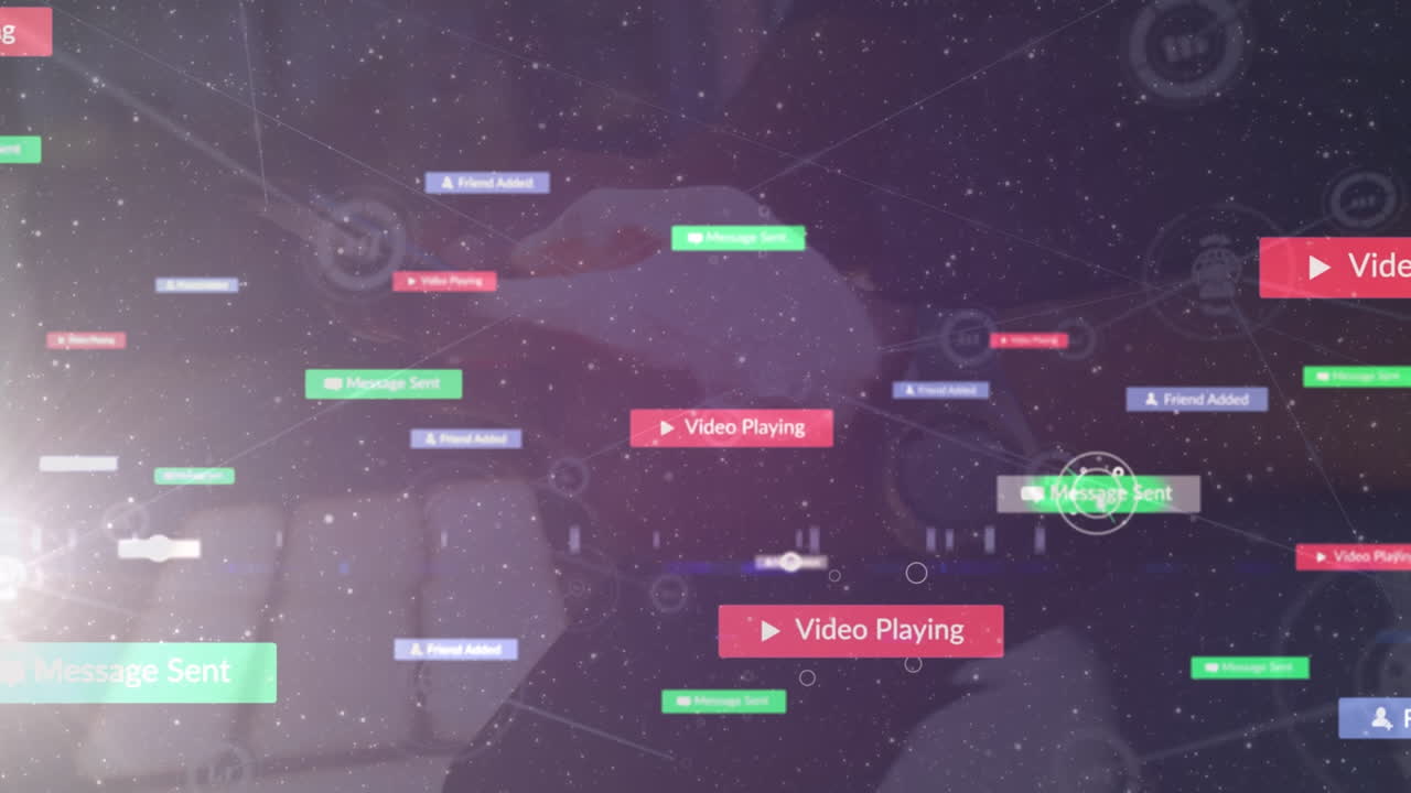 Animation of social media icons and connections over caucasian man using smartphone