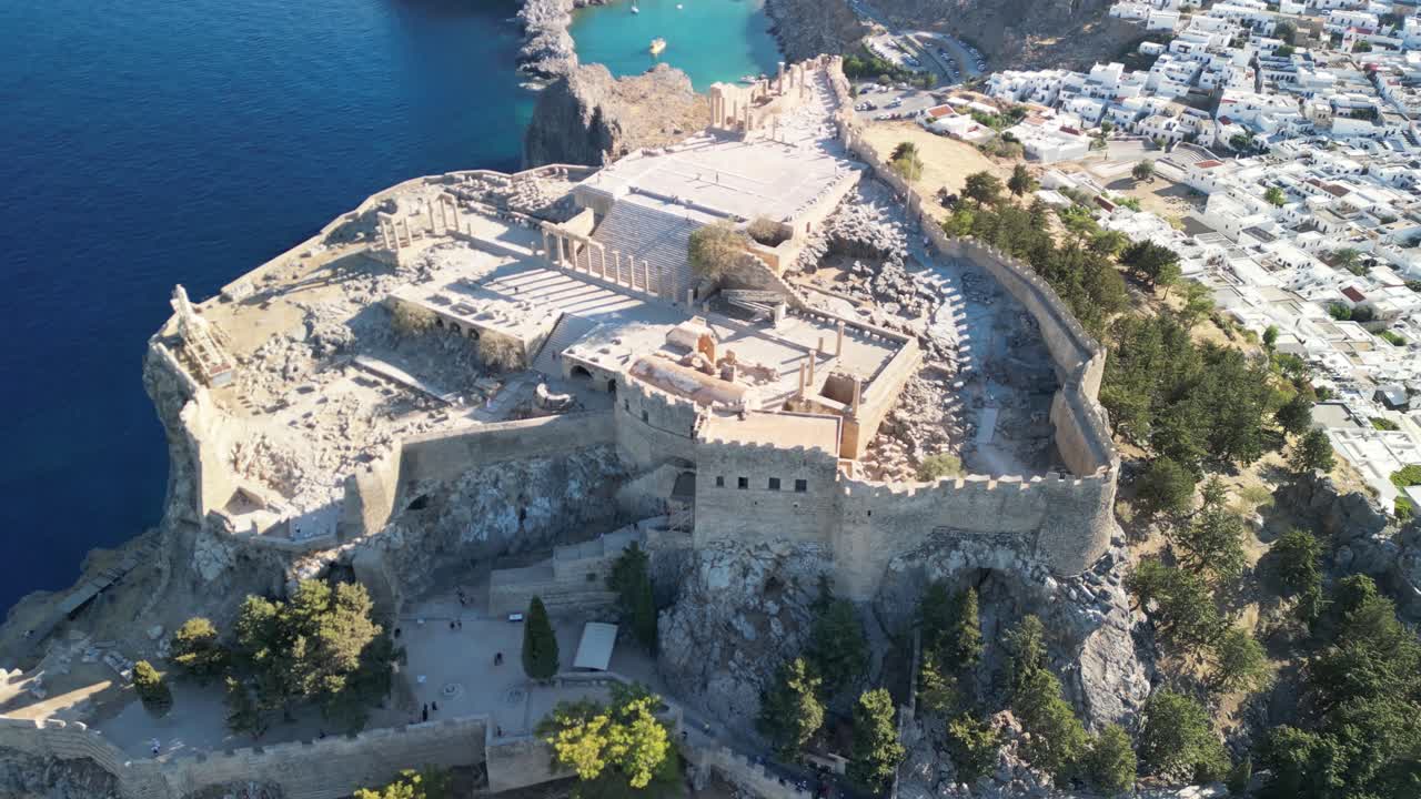 Aerial View of the Acropolis of Lindos in Rhodes, Greece