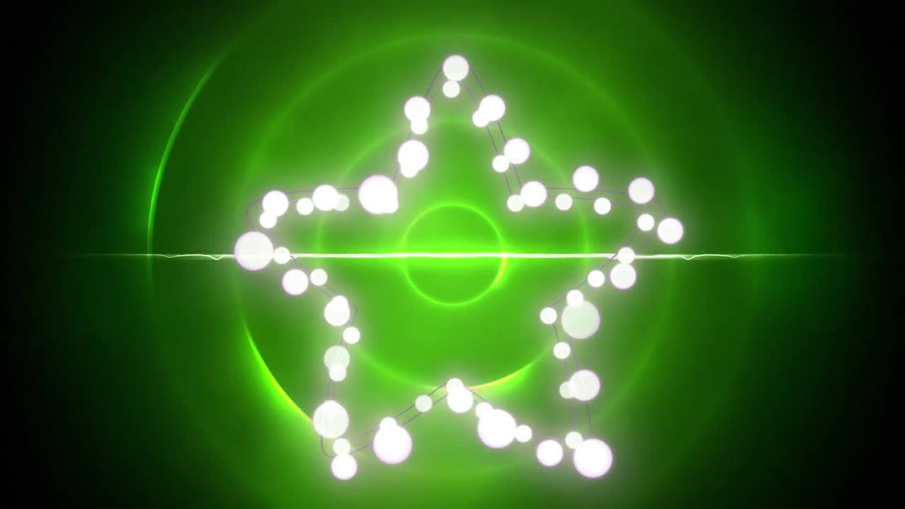 녹색 원 위에 복사 공간과 함께 크리스마스 장식 요정 불빛의 애니메이션