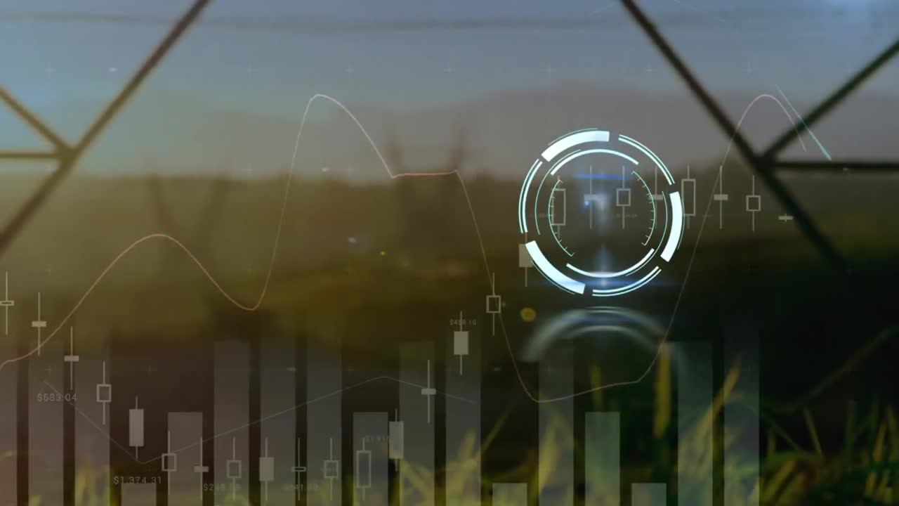 animación del procesamiento de datos sobre el paisaje urbano y el escaneo de alcance