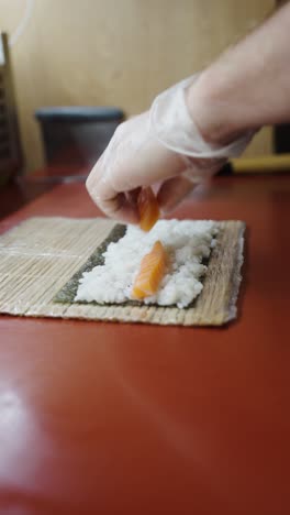 sushi making: a close-up view of the process