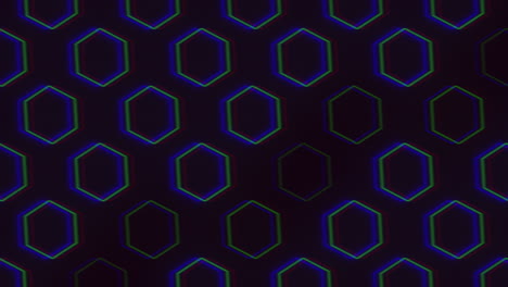 Seamless-neon-hexagons-pattern-with-glitch-effect-on-black-gradient