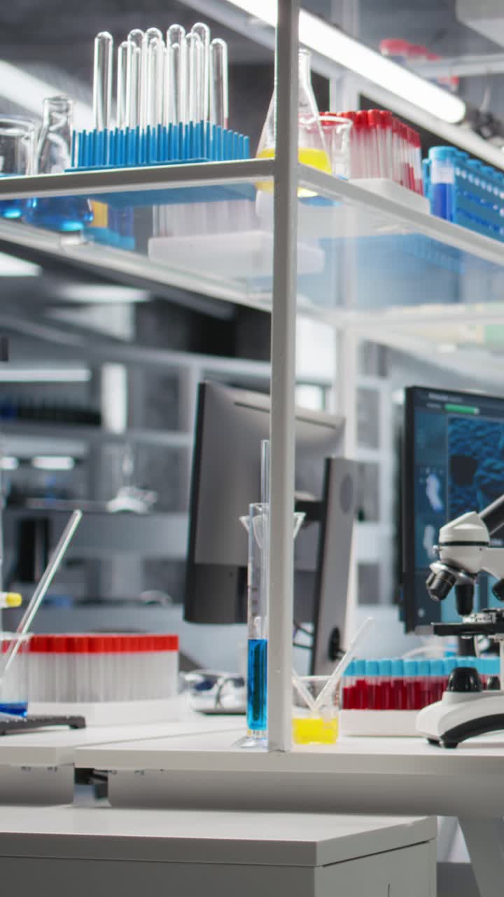 Vertical video Clinical microscope used for sample examination in hospital diagnostic lab