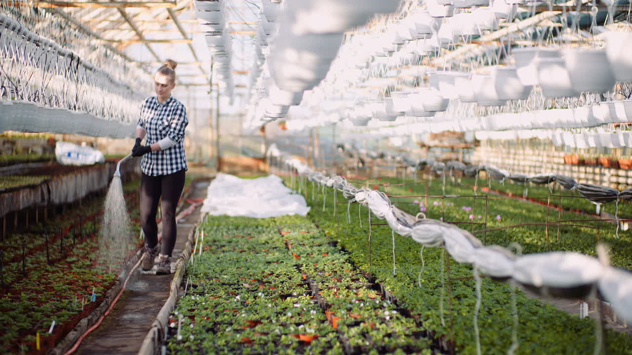 agricultura jardinero regando flores en invernadero 4