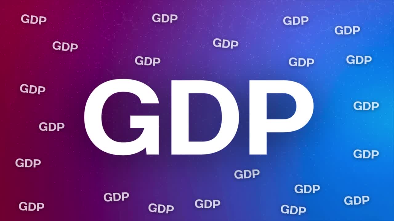 Animated text GDP popping up on screen economic finance business growth concept motion graphics