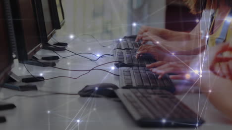 animation of network of connections over diverse group of schoolchildren using computers