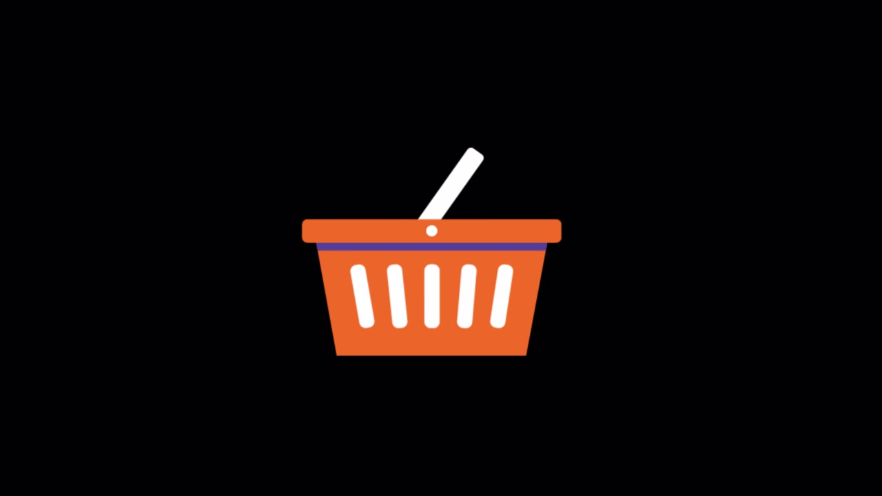 Icono de carrito de compras animado sobre fondo negro