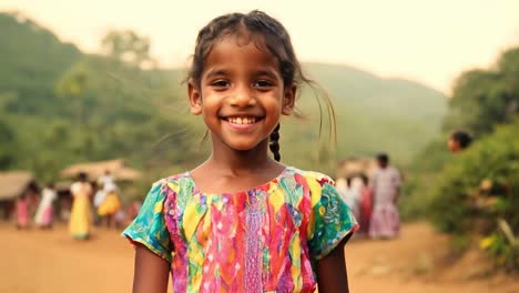 a young indian girl smiles happily for the camera