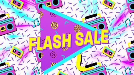 Flash-Sale-Text-Auf-Violettem-Banner-Vor-VHS-Kassettensymbolen-In-Nahtlosem-Muster-Auf-Weißem-Hintergrund