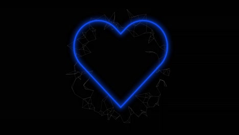 animation of neon heart icon flickering over connections spinning on black background