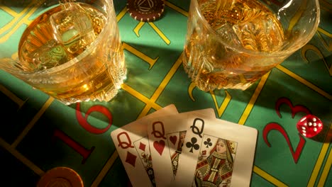 casino table with drinks and cards