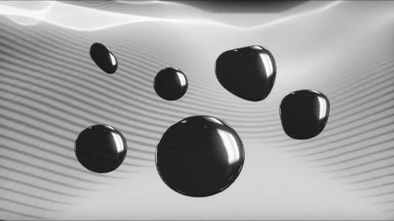 Animation of black blobs pulsating over grey light trails moving in background