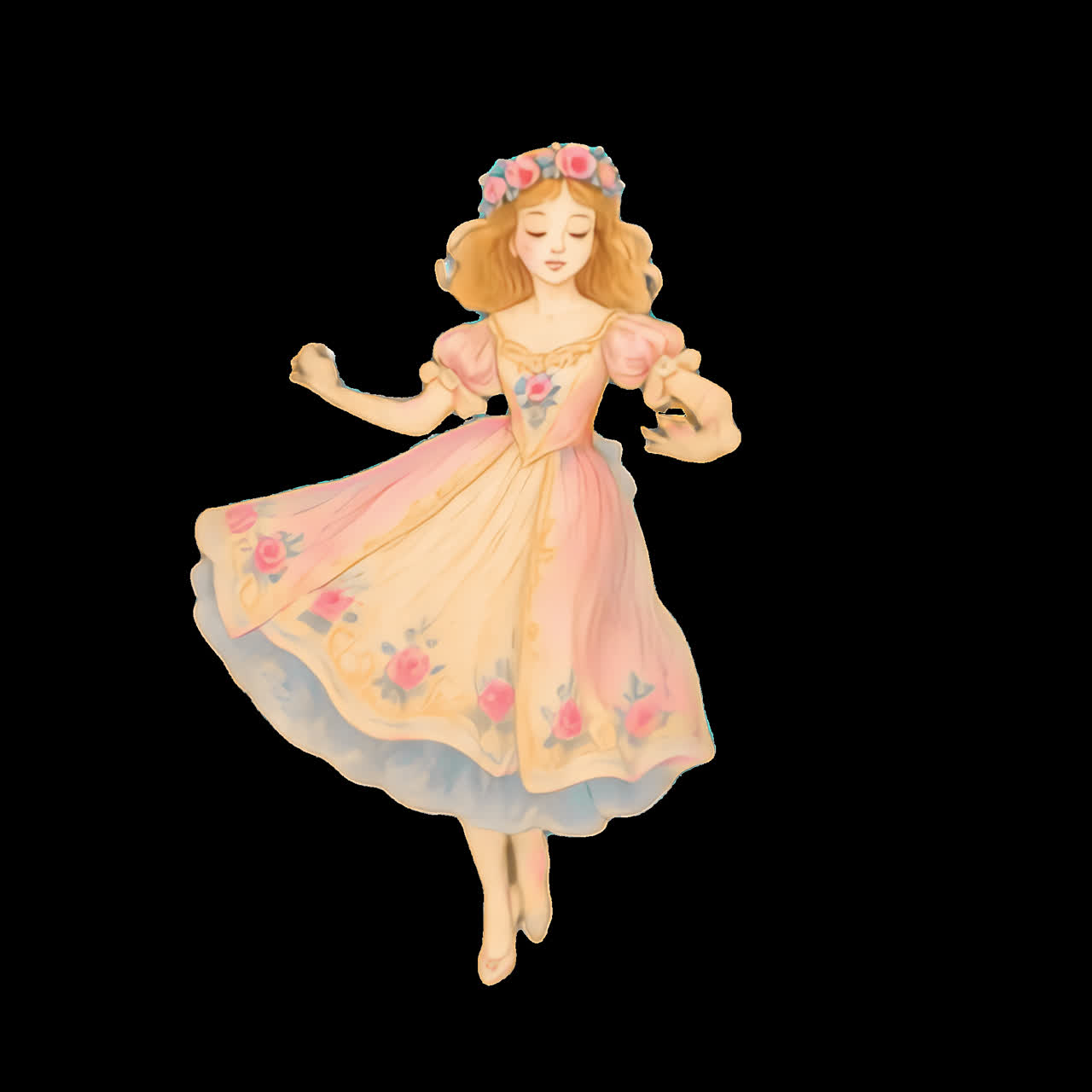 Whimsical fairy tale princess illustration animation isolated asset, transparent 4K video, alpha