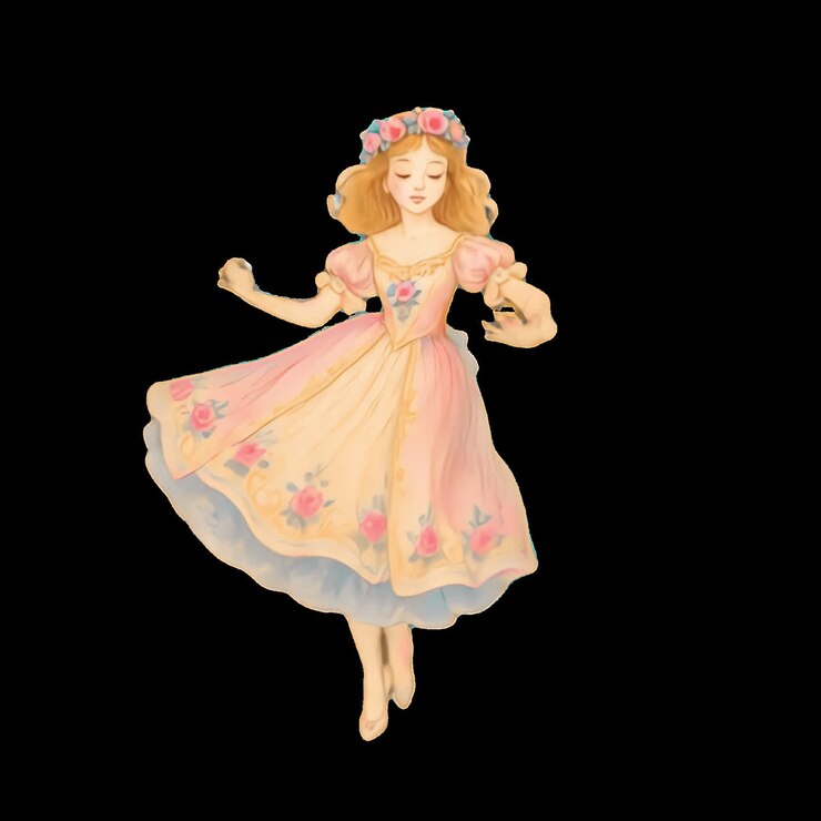 Whimsical fairy tale princess illustration animation isolated asset, transparent 4K video, alpha
