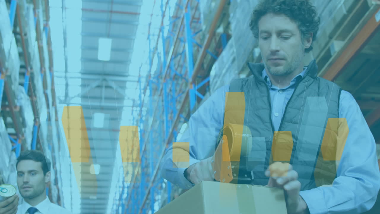 animación de gráficos sobre los trabajadores de almacén caucásicos