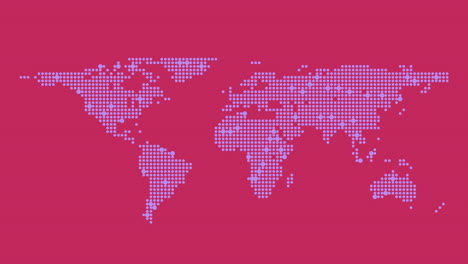 digital world map from neon dots on red gradient