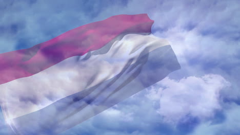 animation of waving flag of nederland over cloudy sky