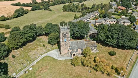 drone aerial footage the emley village st michael the archangel church in west yorkshire england