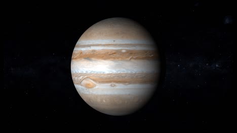 planeta júpiter realista girando en el espacio, entre las estrellas, bucle de 4k