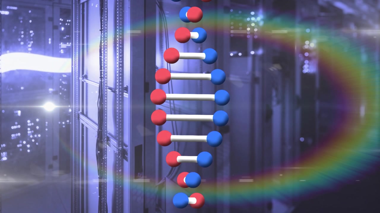 Animation of dna and light halo over servers
