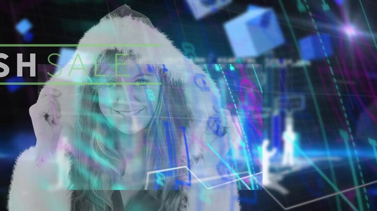 Animation of flash sale over caucasian woman and diverse data in digital space
