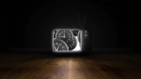 television screen with clocks