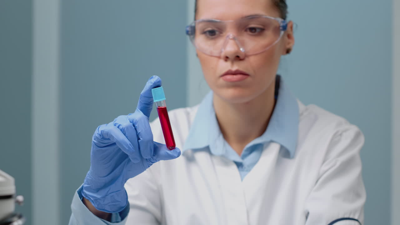 Scientist examining a blood sample in a laboratory