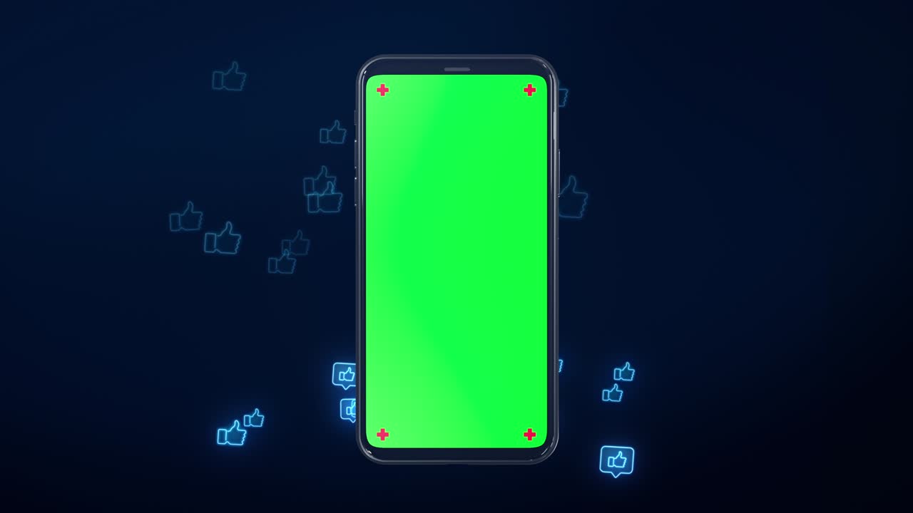 휴대 전화의 녹색 화면은 아이콘과 같은 소셜 네트워크를 켜고 있습니다.