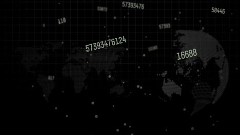 animation of globe with data processing on black background