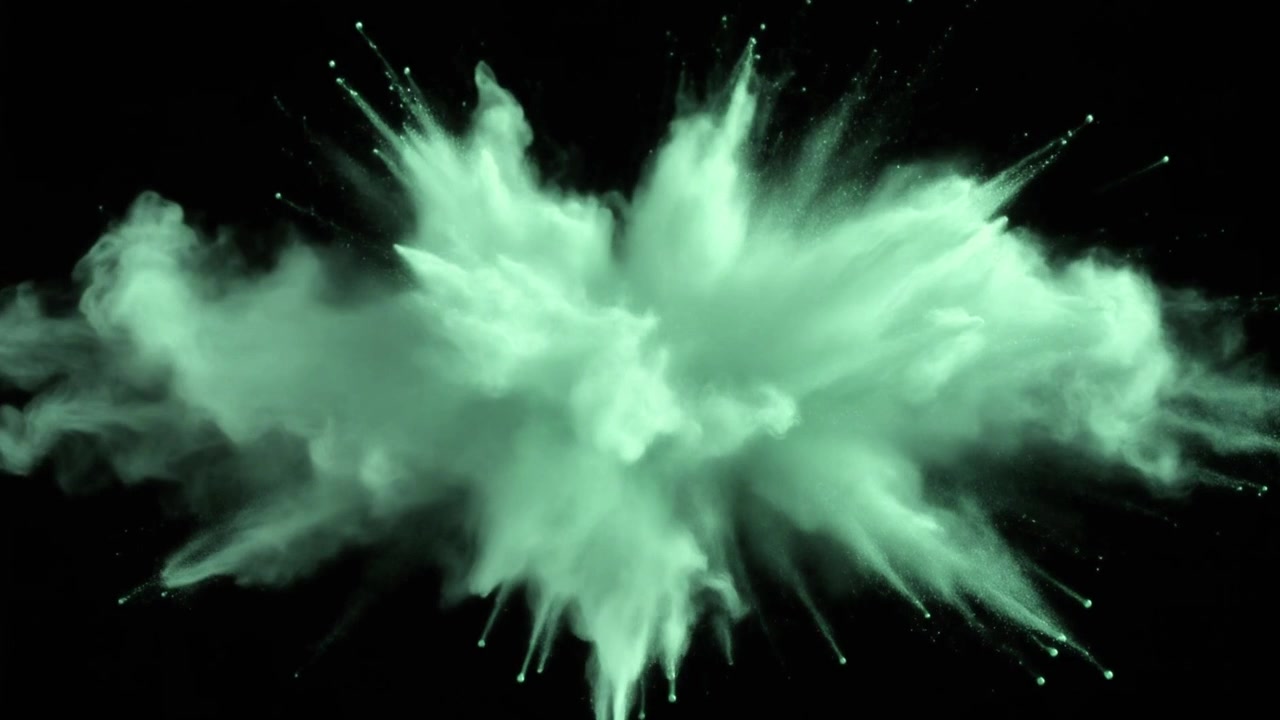Mint Green Powder Explosion Isolated on Black Background