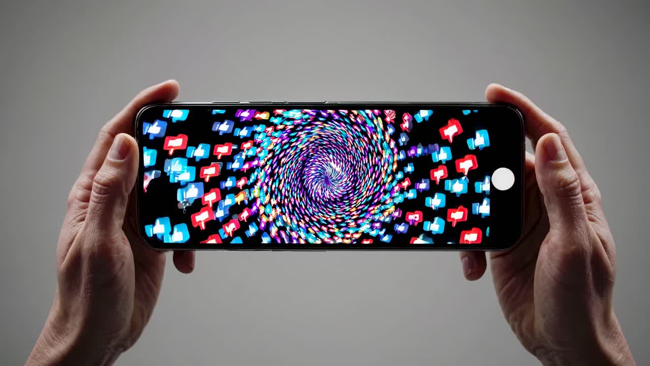 Smartphone che mostra una rappresentazione visiva del coinvolgimento sui social media