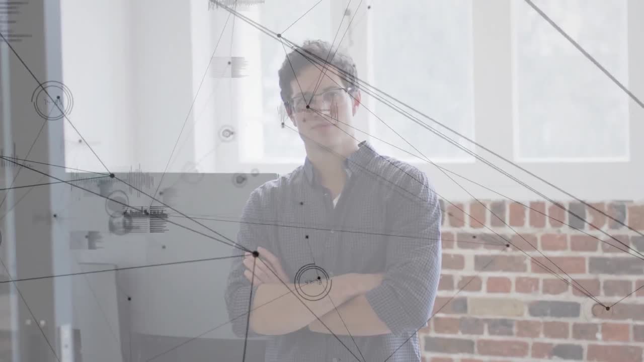 animación de la red de conexiones sobre el hombre de negocios