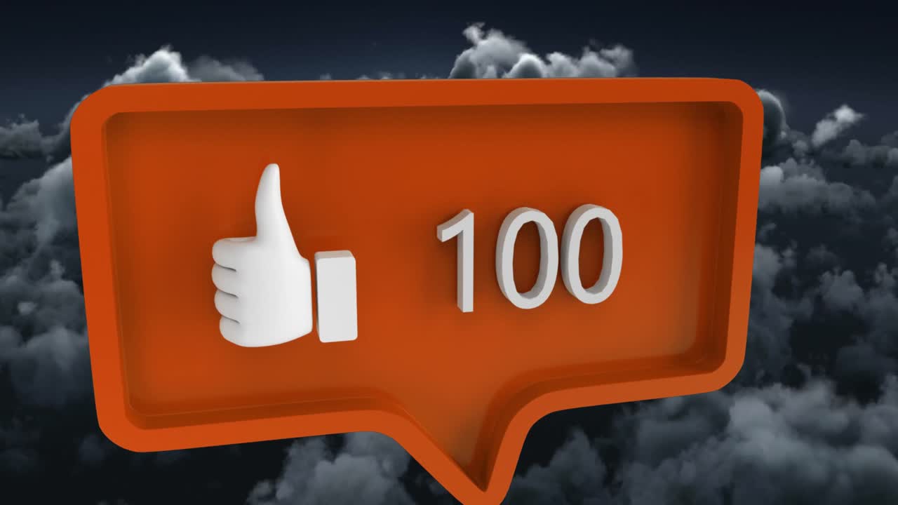 animación de un icono con números en la burbuja de habla sobre el cielo y las nubes