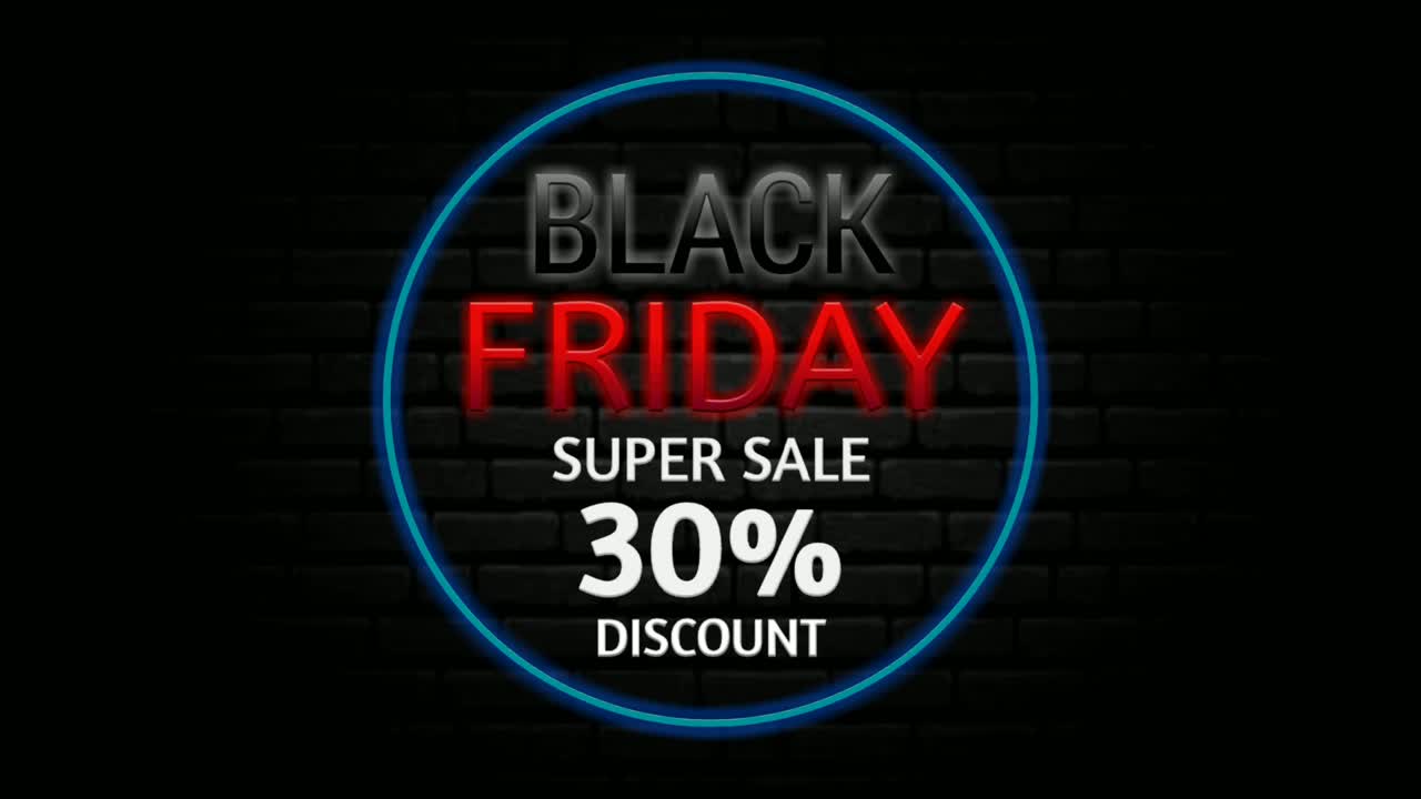 プロモーションビデオ用のブラックフライデーのスーパーセール30%オフ割引アニメーションモーショングラフィックスバナーサイン。