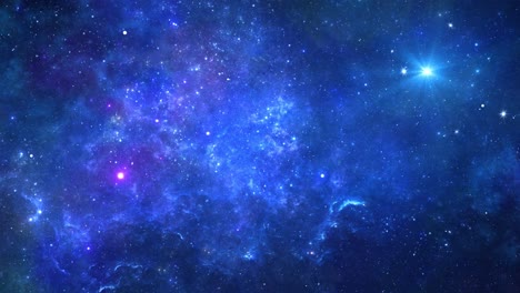 volando a través de la nebulosa espacial de orión y las estrellas del cielo nocturno viajando a través del campo estelar de partículas en