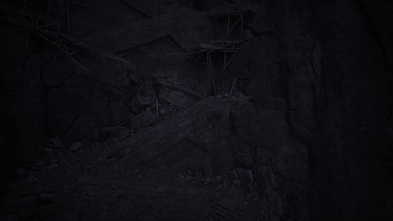 Haunting subterranean environment featuring somber colors and sharp formations