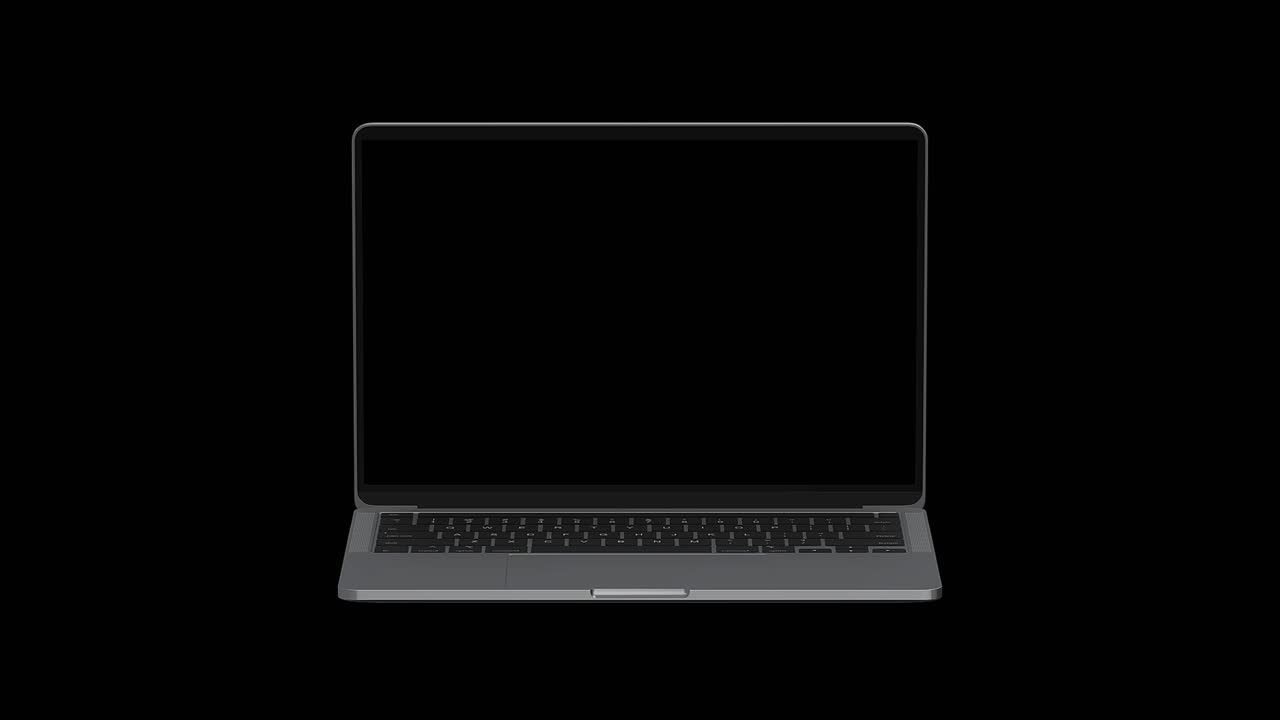 Laptop with black screen on display for mock ups, promotion or website showcase. 3D Illustration. notebook animation