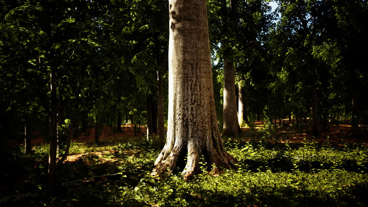 escena de un bosque iluminado por el sol
