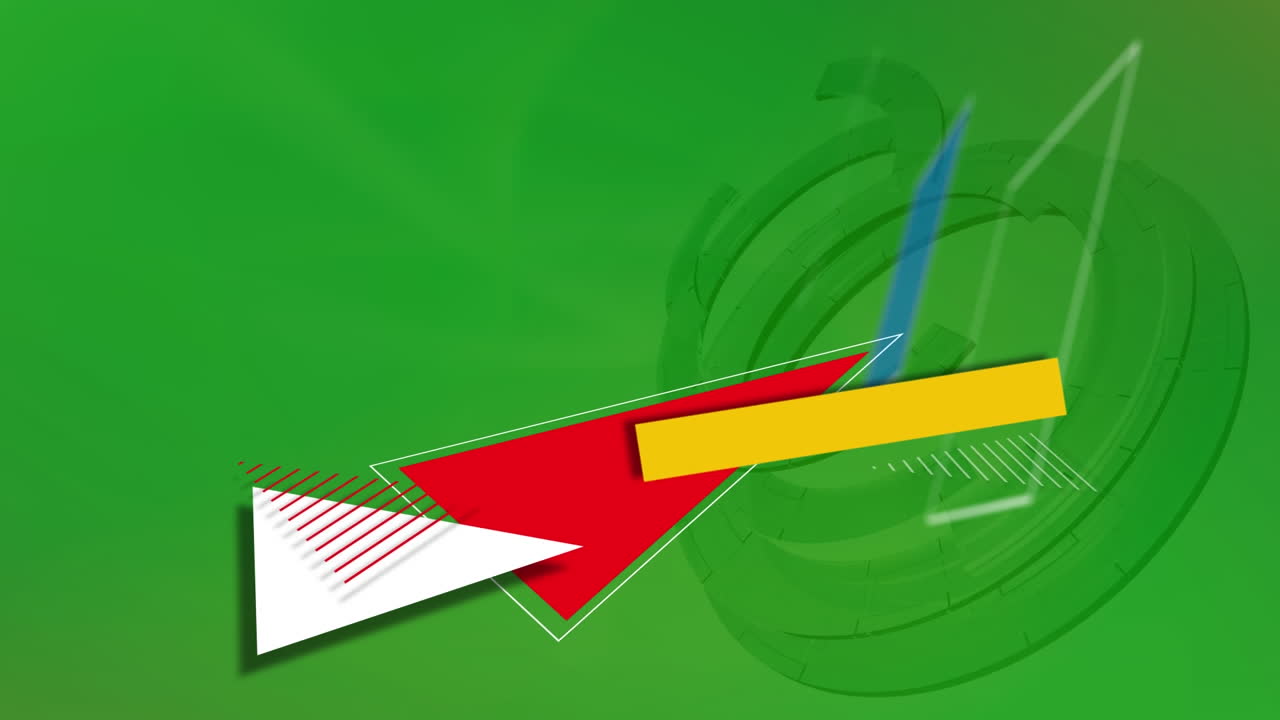 animación de formas geométricas de colores en fondo verde