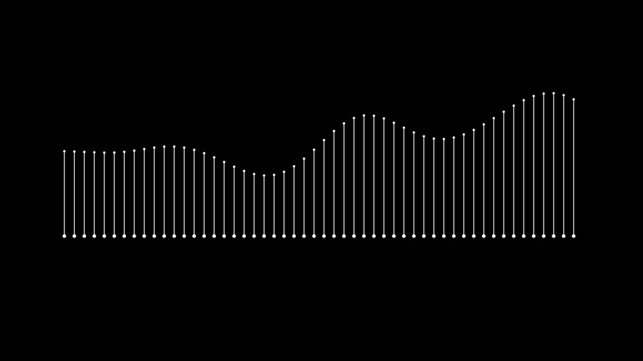 Oscillating sine wave graph animates on black space visualising signals energy motion