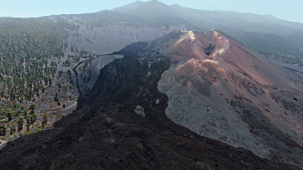 Drone view of extinct Cumbre Vieja volcano on La Palma island
