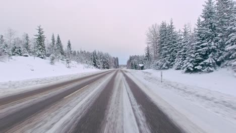 high speed exciting winter drive pov on snowy icy urban roads finland