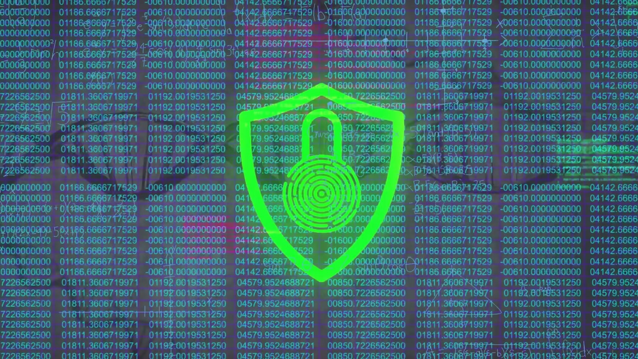 Scrolling code causing shield print icon flashing red shifting hue to green match flashing red