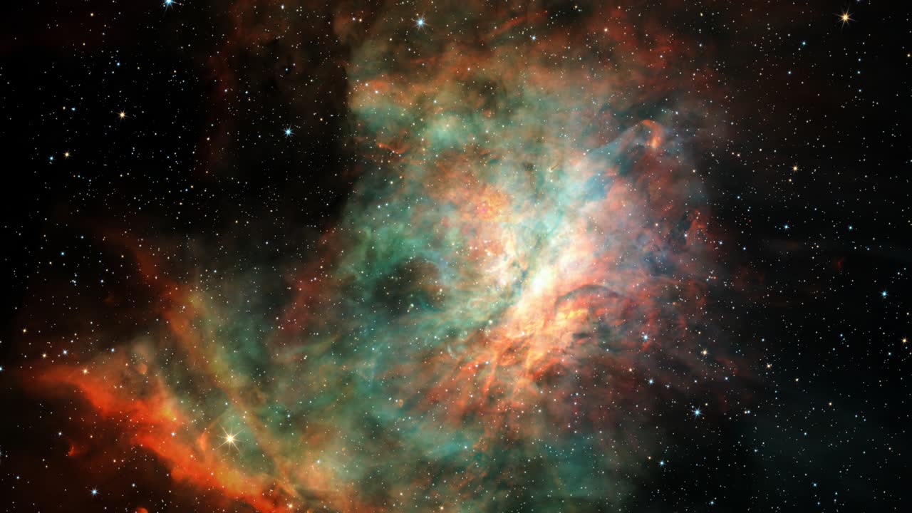 Seamless loop space journey through star field and space nabulae into Proto-Planetary Systems in the Great Orion. Elements image are furnished by NASA taken with the Hubble telescope. 4K 3D rendering.