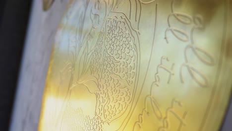 Front view of stylish and designed plate for dining table in restaurant close up shot, low angle shot